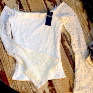 White lace ladies shirt belle sleeve